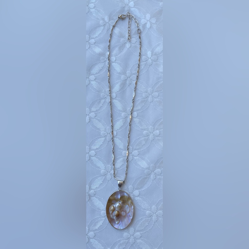 Brand New Sterling Silver Chain Lip Morher Of Pearl Pendant Necklace 30$